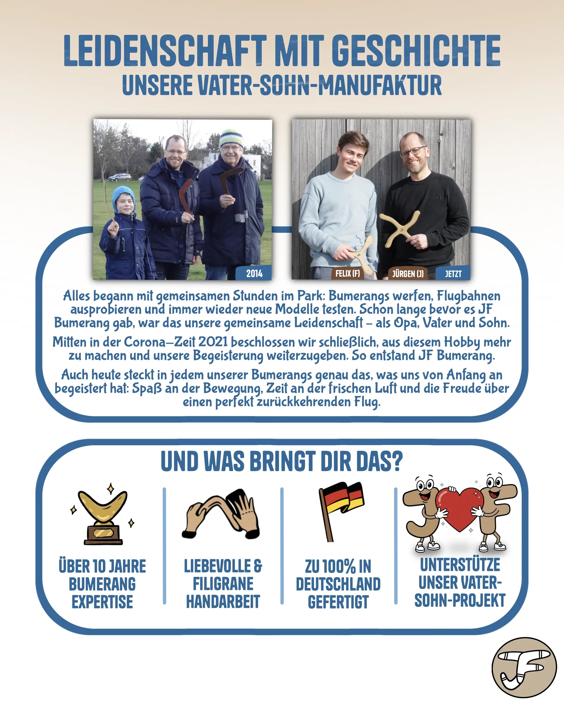 Handgefertigt in der JF Bumerang Vater-Sohn-Manufaktur in München