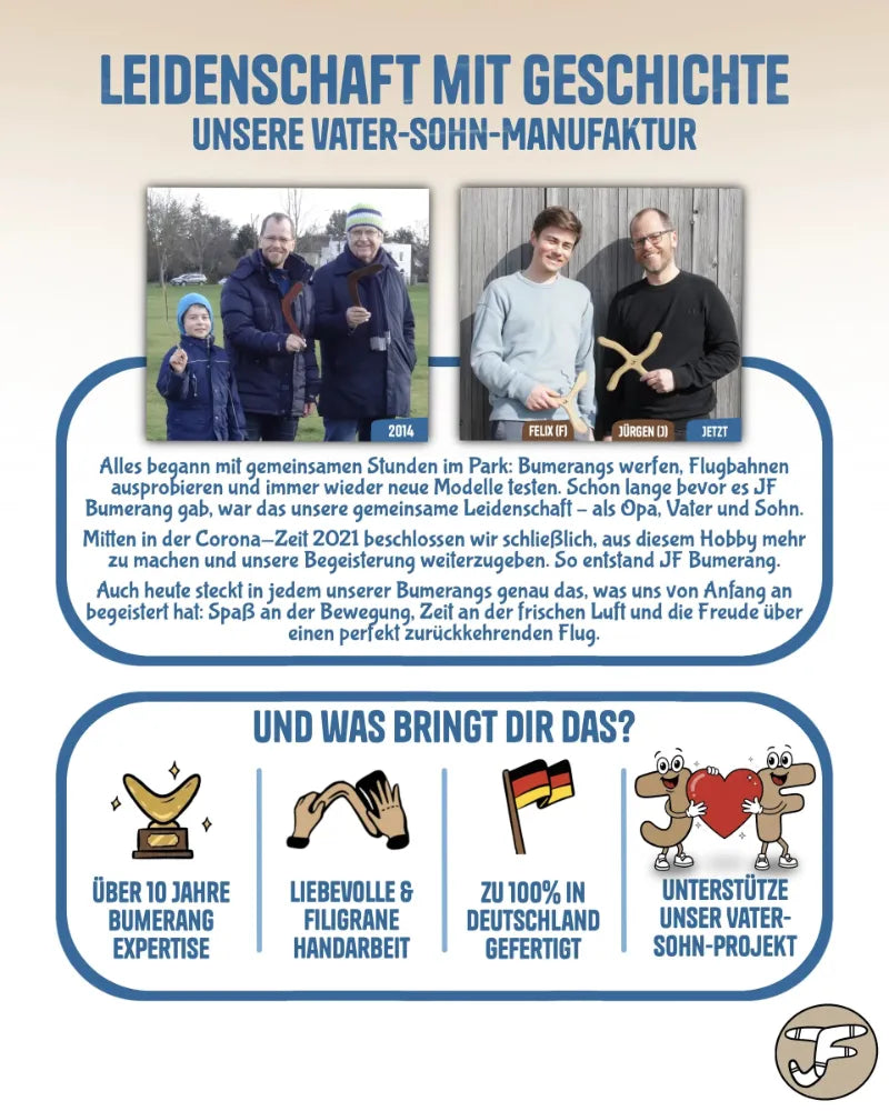 Handgefertigt in der JF Bumerang Vater-Sohn-Manufaktur in München